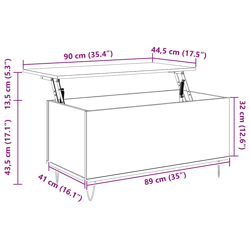 vidaXL Τραπεζάκι Σαλονιού Καφέ Δρυς 90x44,5x45 εκ. Επεξεργασμένο Ξύλο