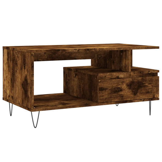 vidaXL Τραπεζάκι Σαλονιού Καπνιστή Δρυς 90x49x45 εκ. Επεξεργασμ. Ξύλο