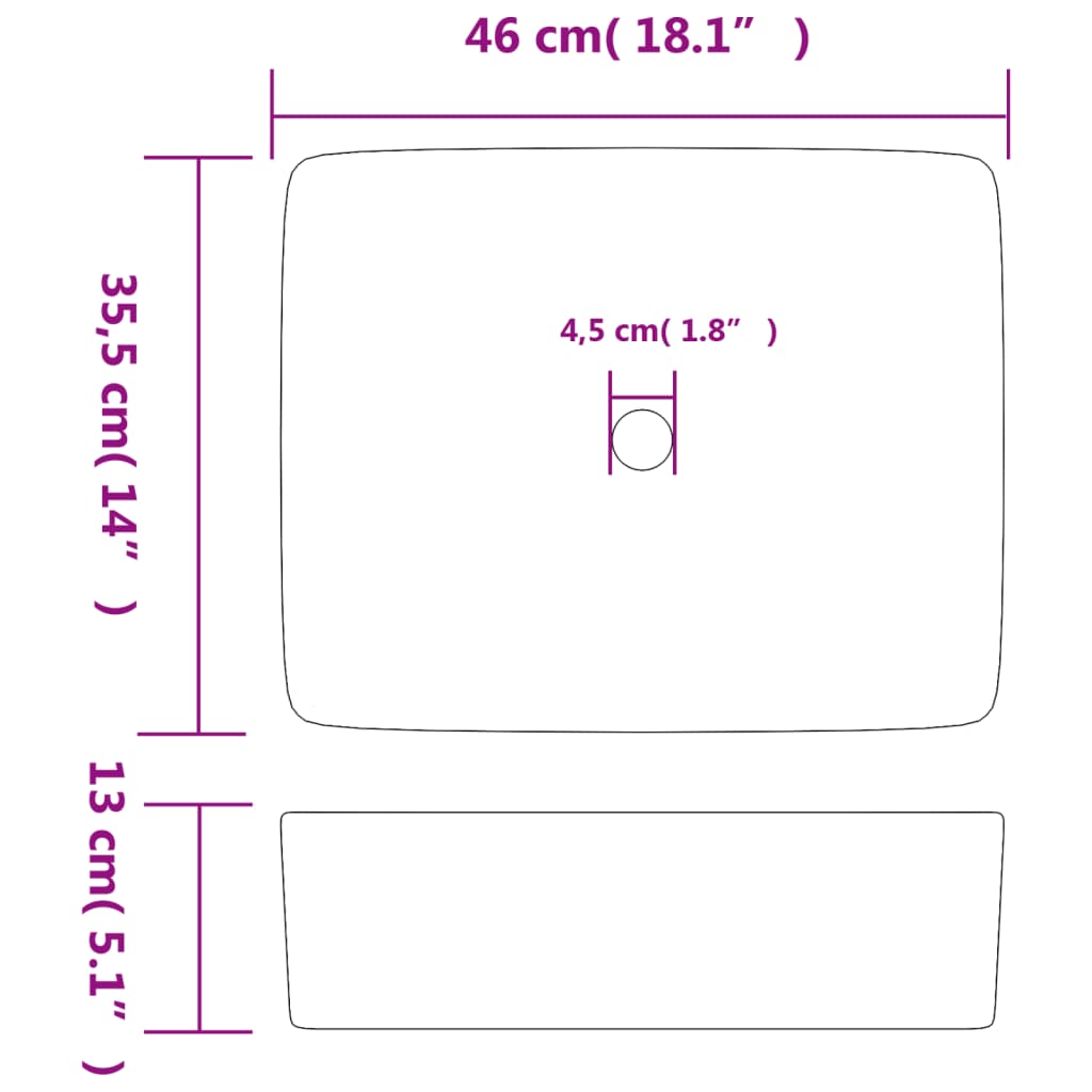 vidaXL Νιπτήρας Ορθογώνιος Πολύχρωμος 46 x 35,5 x 13 εκ. Κεραμικός