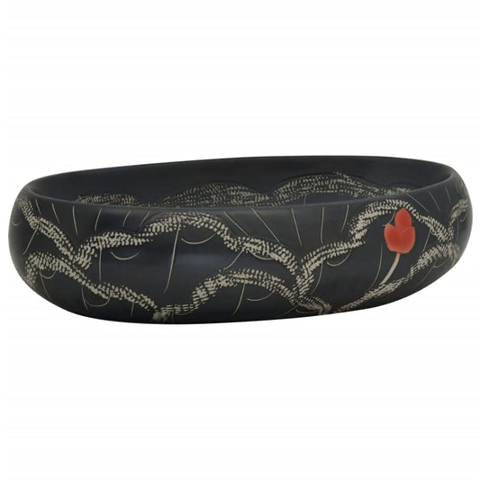 vidaXL Νιπτήρας Οβάλ Μαύρος 59 x 40 x 15 εκ. Κεραμικός