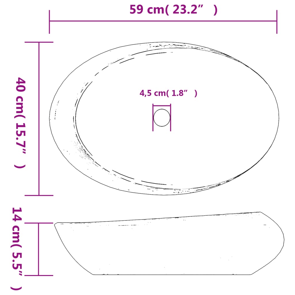vidaXL Νιπτήρας Οβάλ Μοβ και Γκρι 59 x 40 x 14 εκ. Κεραμικός