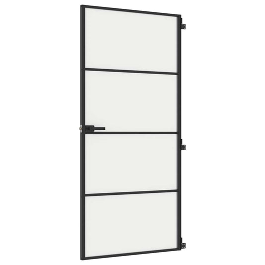 vidaXL Εσωτερική Πόρτα Μαύρη 93 x 201,5 εκ. Ψημένο Γυαλί & Αλουμίνιο