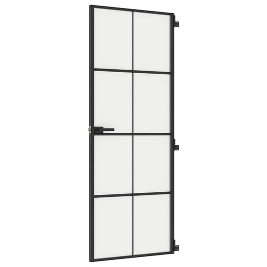 vidaXL Εσωτερική Πόρτα Μαύρη 76x201,5 εκ. Ψημένο Γυαλί και Αλουμίνιο