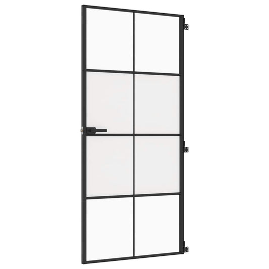vidaXL Εσωτερική Πόρτα Μαύρη 93 x 201,5 εκ. Ψημένο Γυαλί & Αλουμίνιο