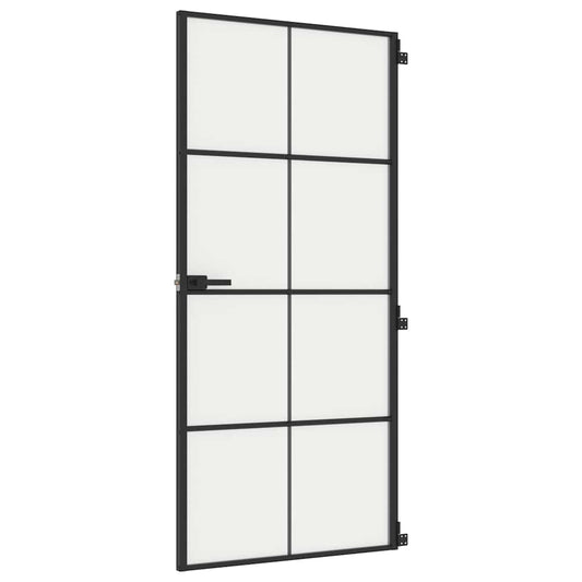 vidaXL Εσωτερική Πόρτα Μαύρη 93 x 201,5 εκ. Ψημένο Γυαλί & Αλουμίνιο