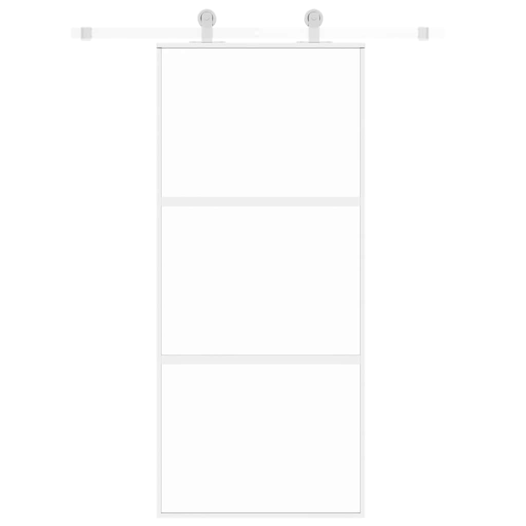 vidaXL Συρόμενη Πόρτα Λευκή 90 x 205 εκ. από Ψημένο Γυαλί & Αλουμίνιο