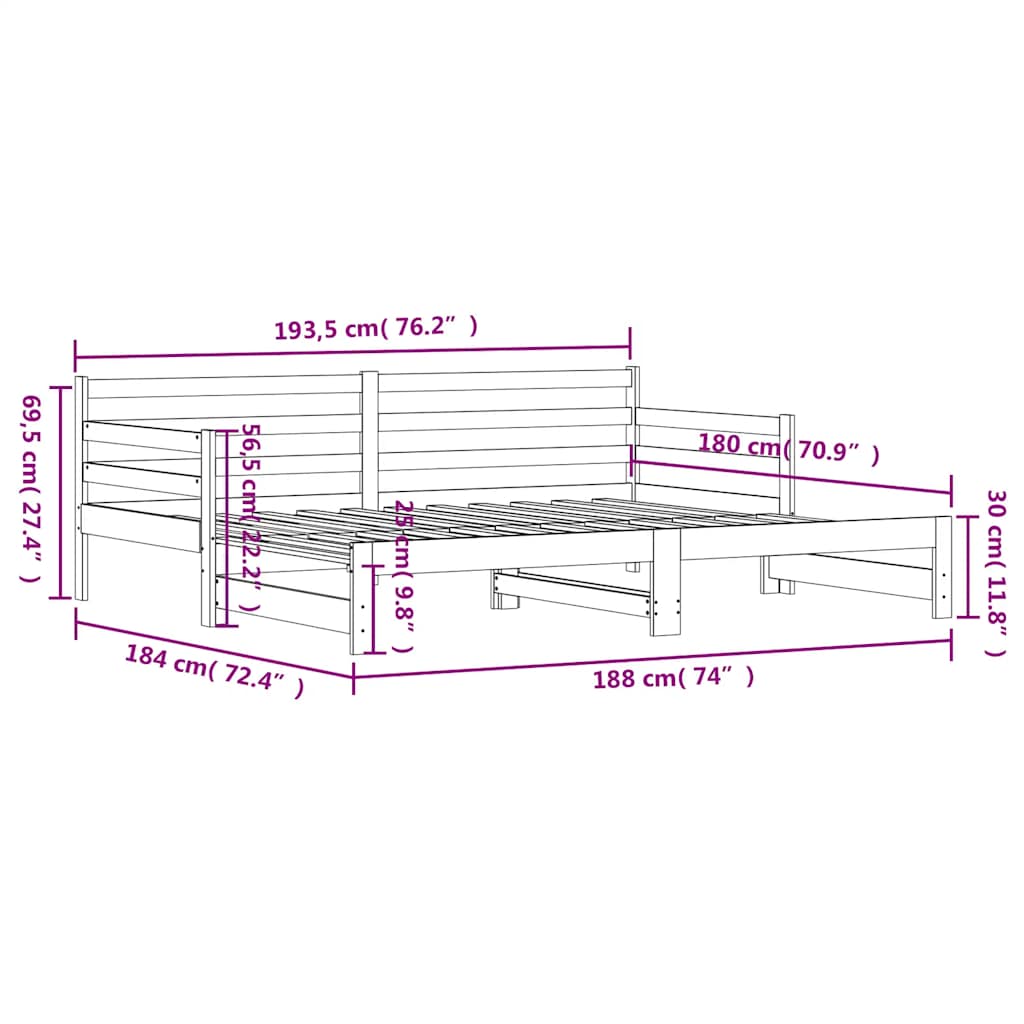 vidaXL Καναπές Κρεβάτι Συρόμενος Λευκός 90 x 190 εκ. Μασίφ Ξύλο Πεύκου