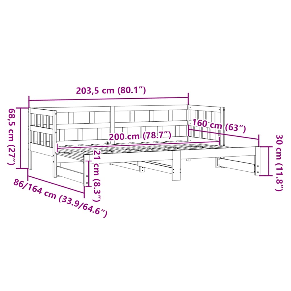 vidaXL Καναπές Κρεβάτι Συρόμενος 80 x 200 εκ. Μασίφ Ξύλο Πεύκου