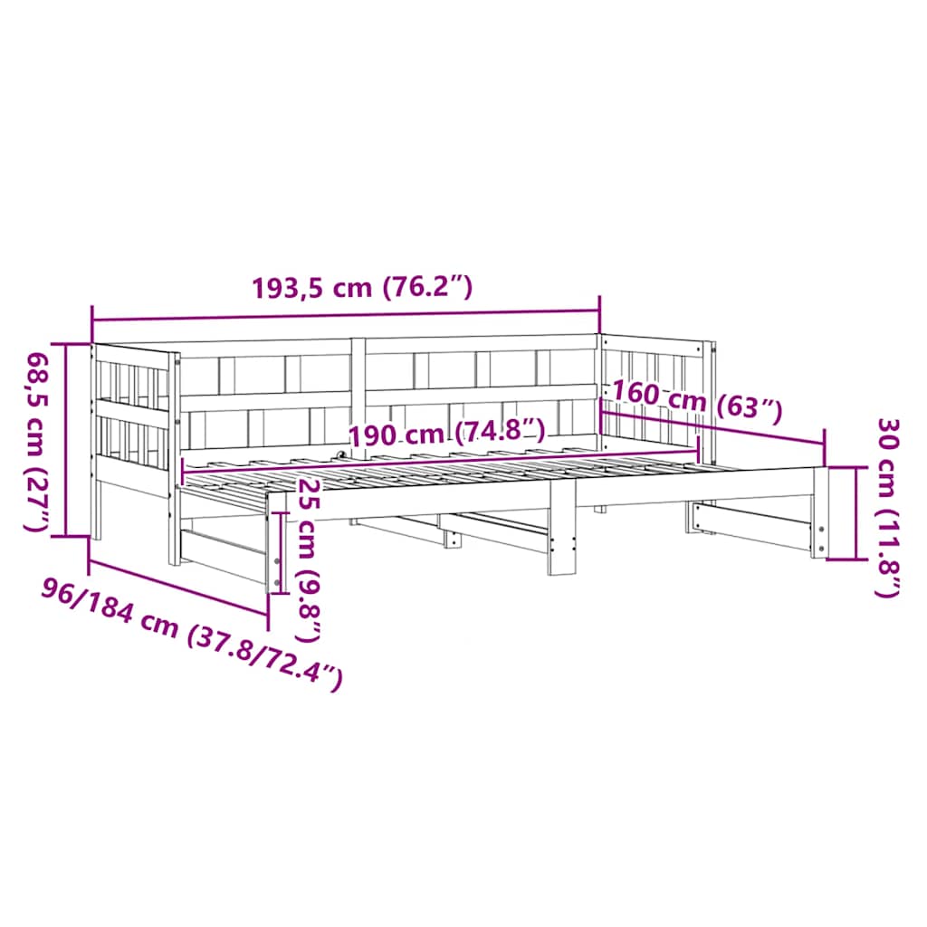 vidaXL Καναπές Κρεβάτι Συρόμενος Λευκός 90 x 190 εκ. Μασίφ Ξύλο Πεύκου
