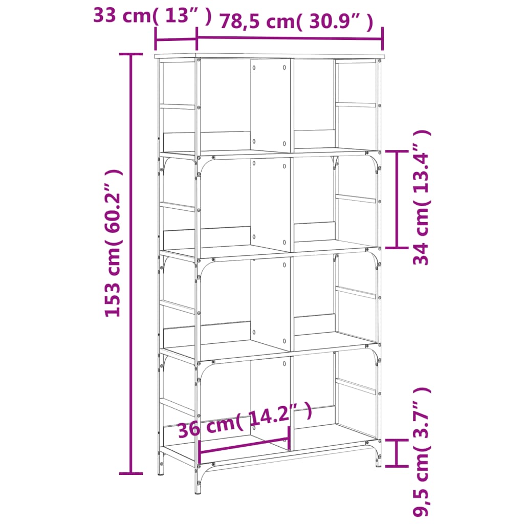 vidaXL Βιβλιοθήκη Καπνιστή Δρυς 78,5x33x153 εκ. Επεξεργασμένο Ξύλο