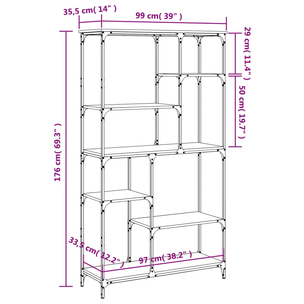 vidaXL Βιβλιοθήκη Καπν. Δρυς 99 x 35,5 x 176 εκ. Επεξεργ. Ξύλο/Ατσάλι