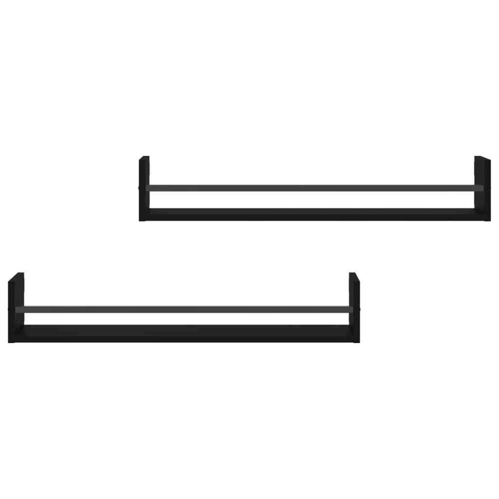 vidaXL Ράφια Τοίχου με Μπάρα 2 τεμ. Μαύρα 80 x 16 x 14 εκ.