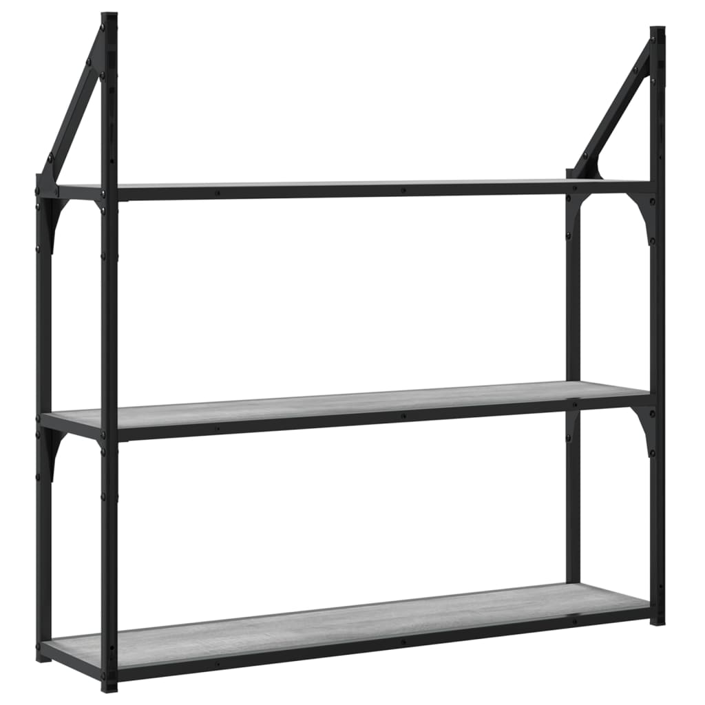 vidaXL Ραφιέρα Τοίχου με 3 Ράφια Γκρι Sonoma Επεξεργ. Ξύλο