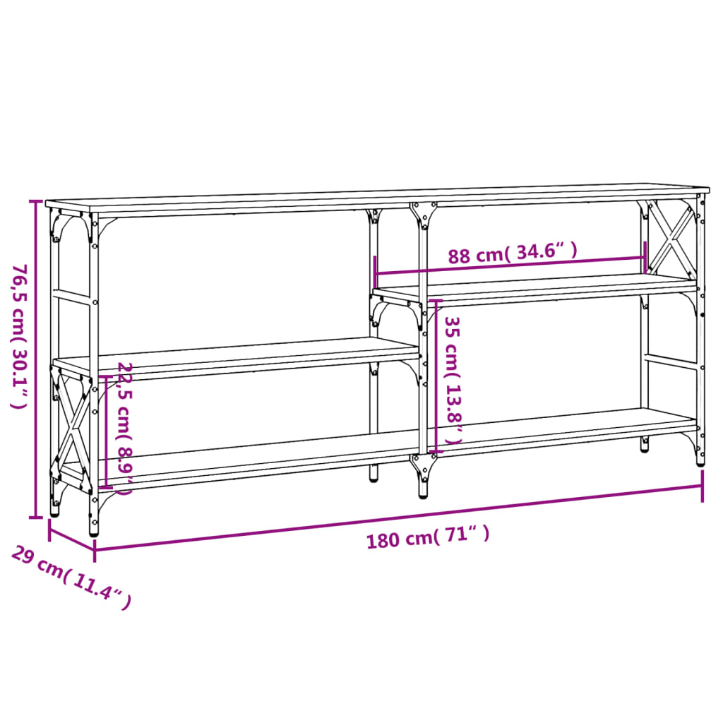 vidaXL Τραπέζι Κονσόλα Sonoma Δρυς 180x29x76,5 εκ. Επεξεργασμένο Ξύλο