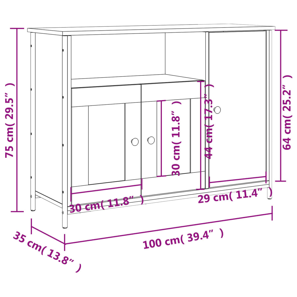 vidaXL Μπουφές Γκρι Sonoma 100 x 33 x 75 εκ. από Επεξεργασμένο Ξύλο