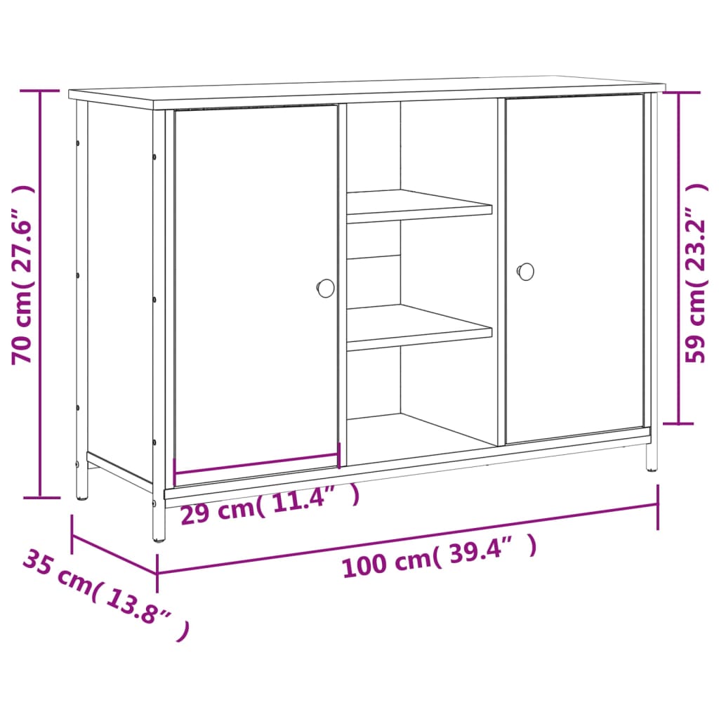 vidaXL Μπουφές Γκρι Sonoma 100x35x70 εκ. από Επεξεργασμένο Ξύλο