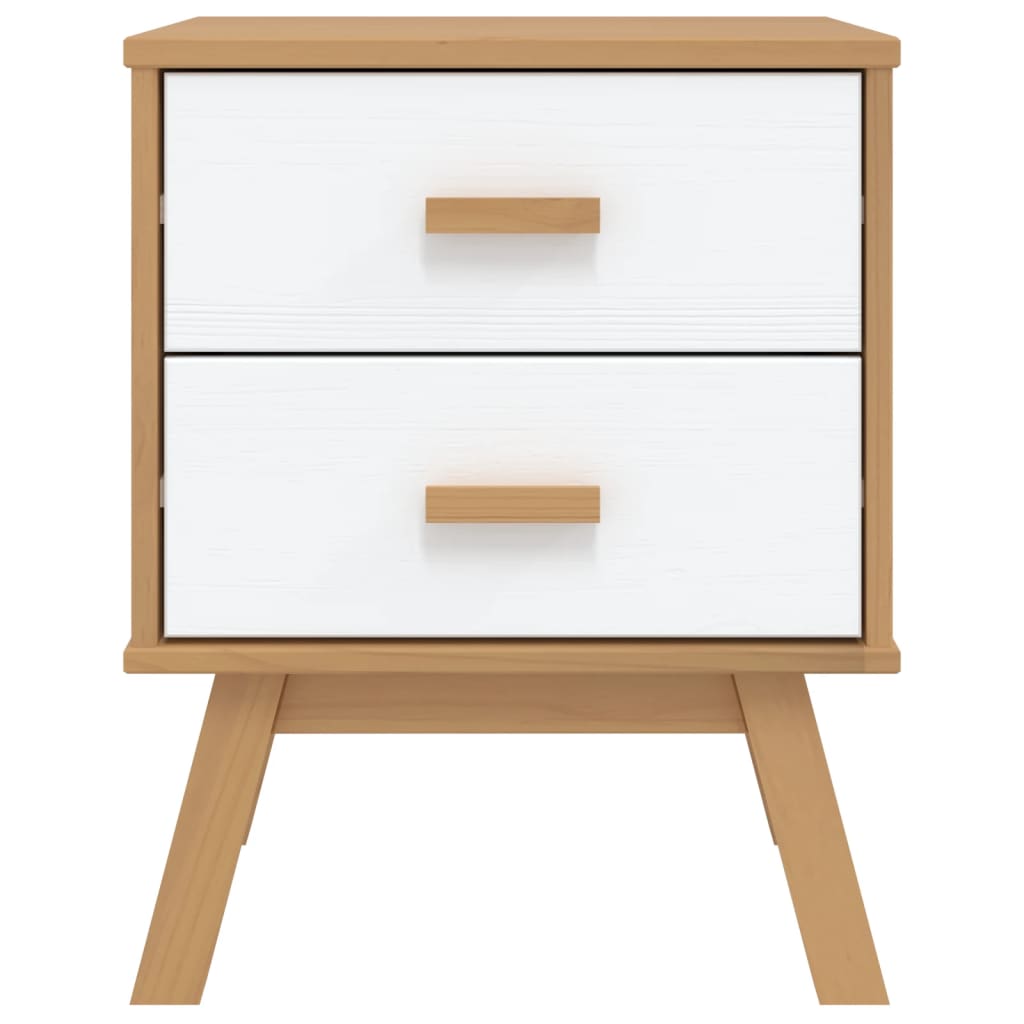 vidaXL Κομοδίνο OLDEN Λευκό και Καφέ από Μασίφ Ξύλο Πεύκου