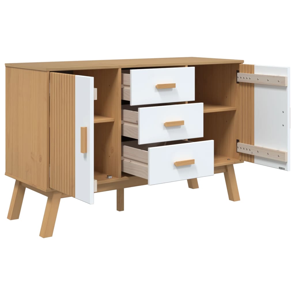 vidaXL Μπουφές OLDEN Λευκό & Καφέ 114x43x73,5 εκ. Μασίφ Ξύλο Πεύκου