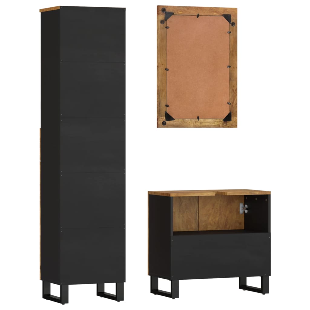 vidaXL Έπιπλα Μπάνιου Σετ 3 Τεμαχίων από Μασίφ Ξύλο Μάνγκο