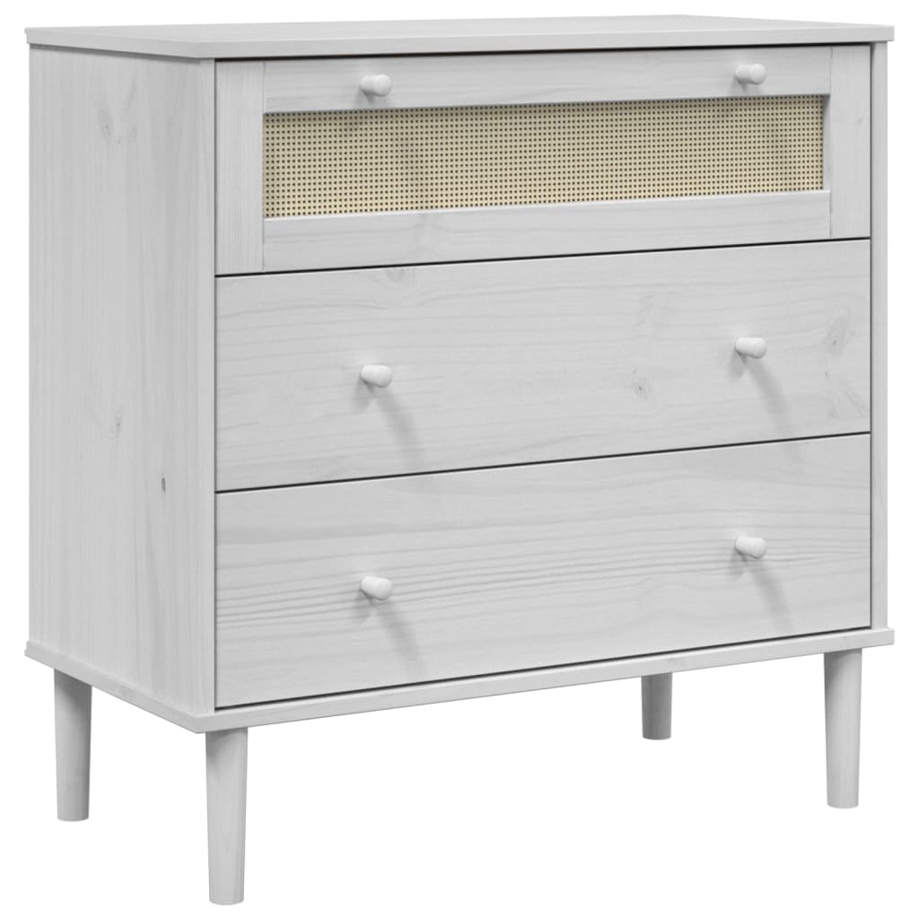 vidaXL Συρταριέρα SENJA Λευκή Όψη Ρατάν 80x40x80 εκ. Μασίφ Ξύλο Πεύκου