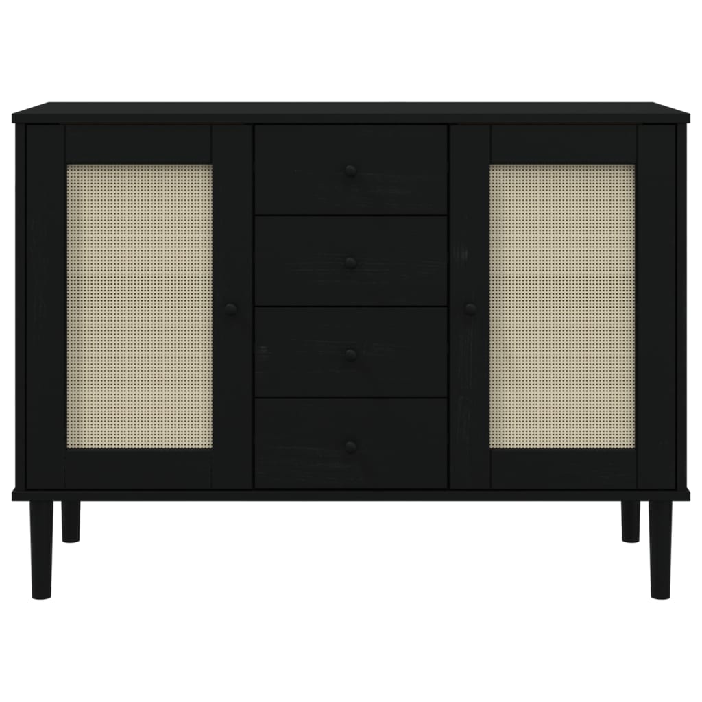 vidaXL Μπουφές SENJA Μαύρο / Ρατάν 112 x 40 x 80 εκ. Μασίφ Ξύλο Πεύκου