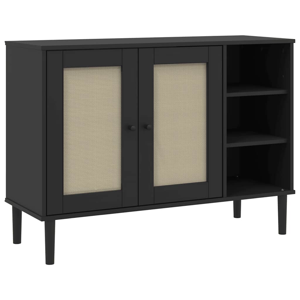 vidaXL Μπουφές SENJA Μαύρο / Ρατάν 112 x 40 x 80 εκ. Μασίφ Ξύλο Πεύκου