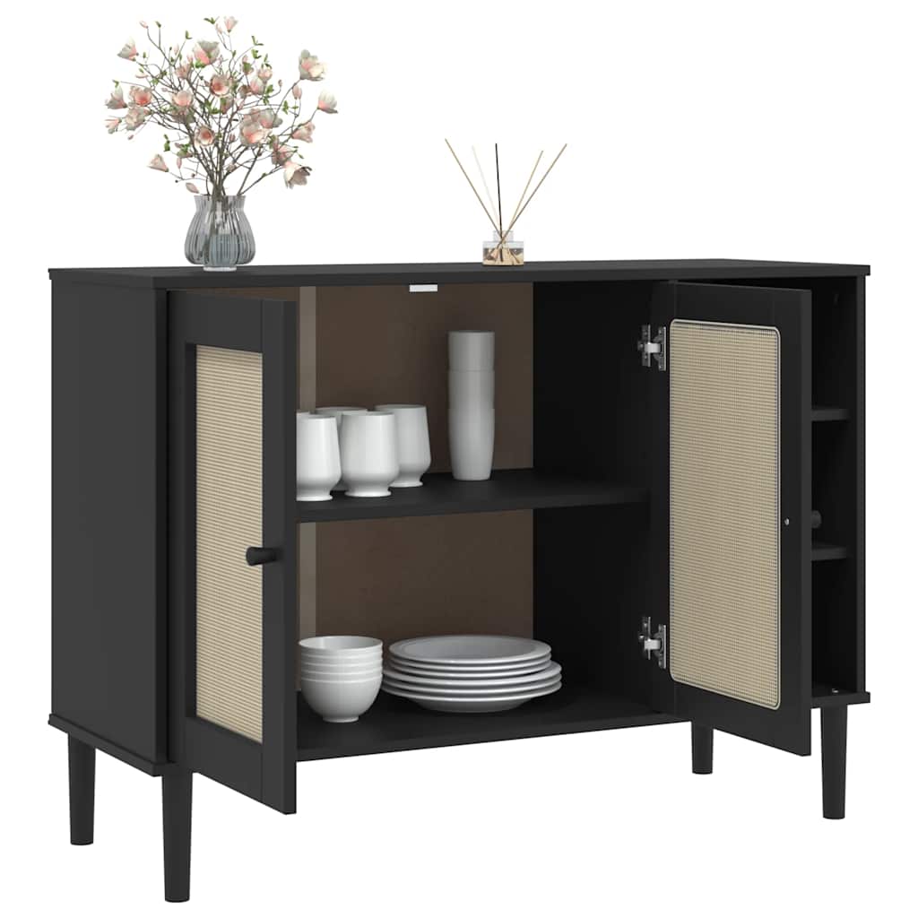 vidaXL Μπουφές SENJA Μαύρο / Ρατάν 112 x 40 x 80 εκ. Μασίφ Ξύλο Πεύκου