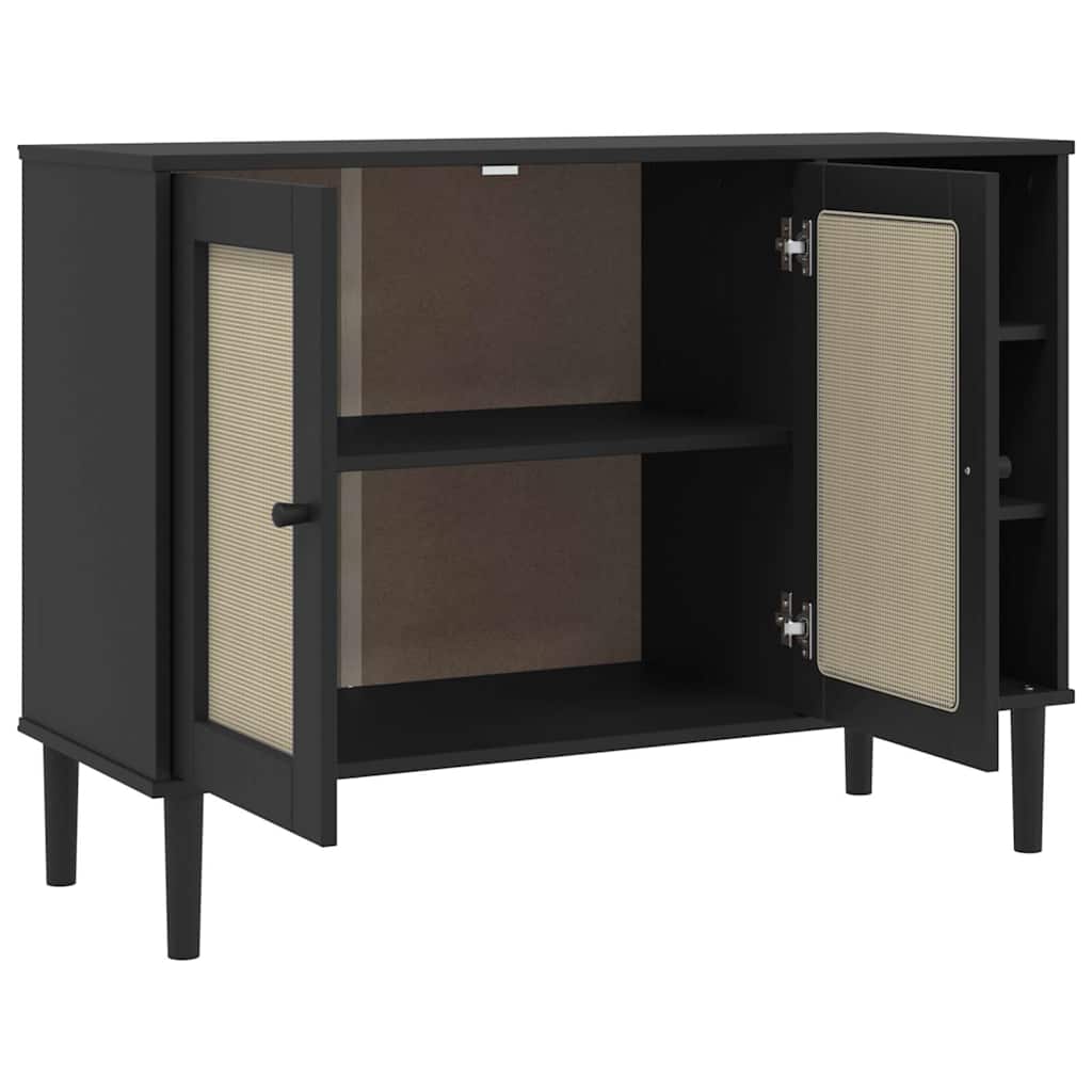 vidaXL Μπουφές SENJA Μαύρο / Ρατάν 112 x 40 x 80 εκ. Μασίφ Ξύλο Πεύκου