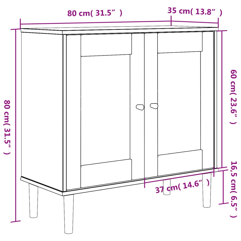 vidaXL Ντουλάπι SENJA Λευκό / Όψη Ρατάν 80x35x80 εκ. Μασίφ Ξύλο Πεύκου