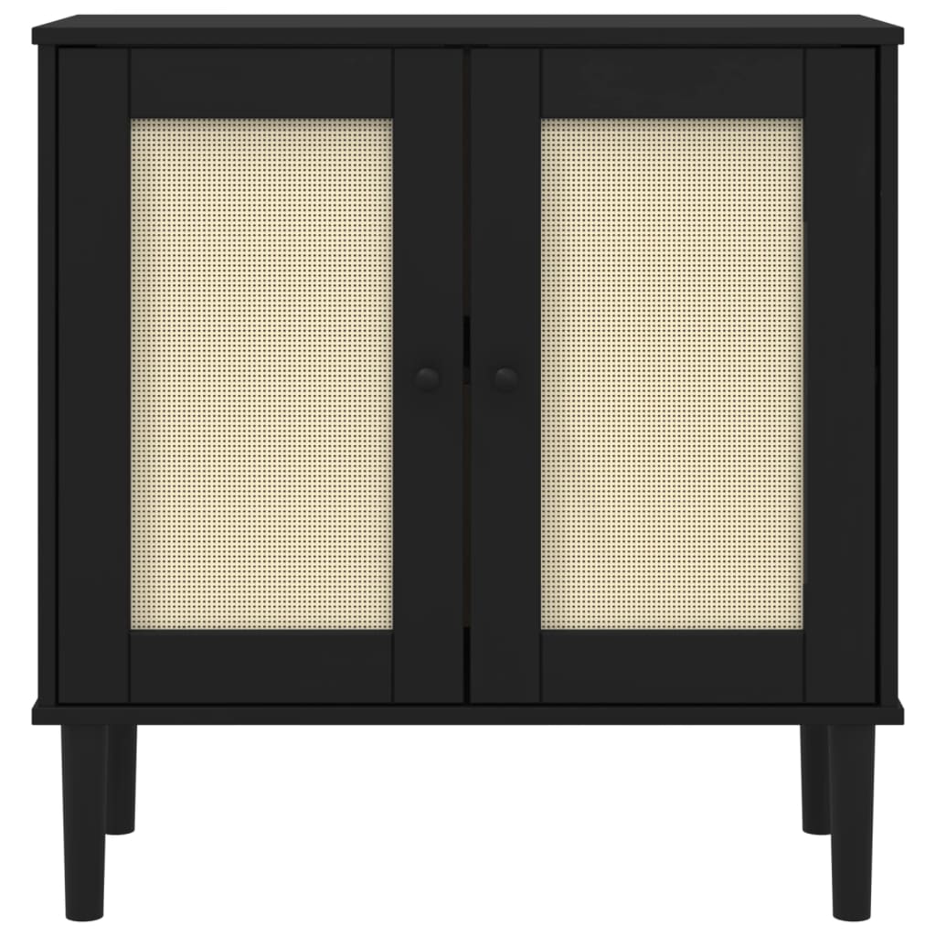 vidaXL Μπουφές SENJA Μαύρο / Ρατάν 80 x 35 x 80 εκ. Μασίφ Ξύλο Πεύκου