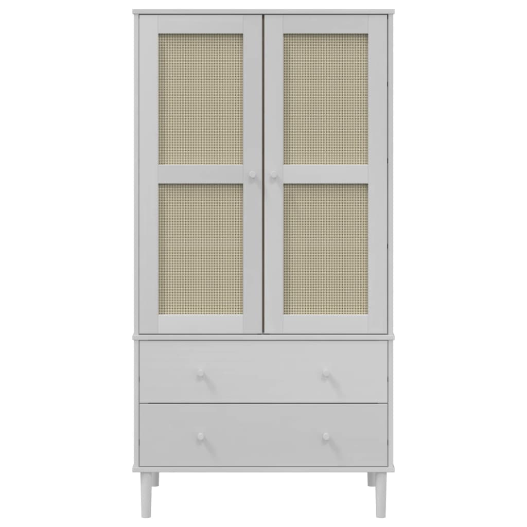 vidaXL Ντουλάπα SENJA Λευκό / Ρατάν 90 x 55 x 175εκ. Μασίφ Ξύλο Πεύκου