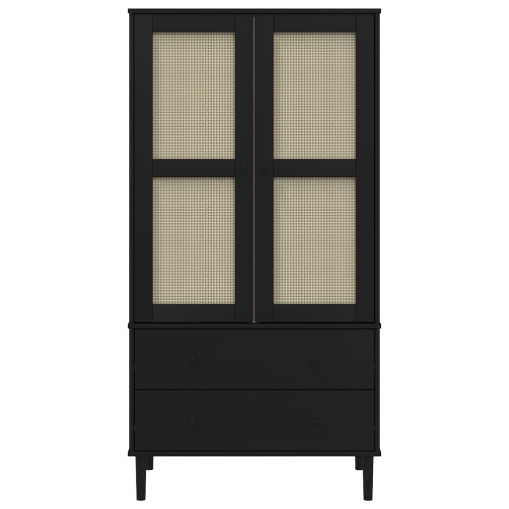 vidaXL Ντουλάπα SENJA Μαύρο / Ρατάν 90 x 55 x 175εκ. Μασίφ Ξύλο Πεύκου