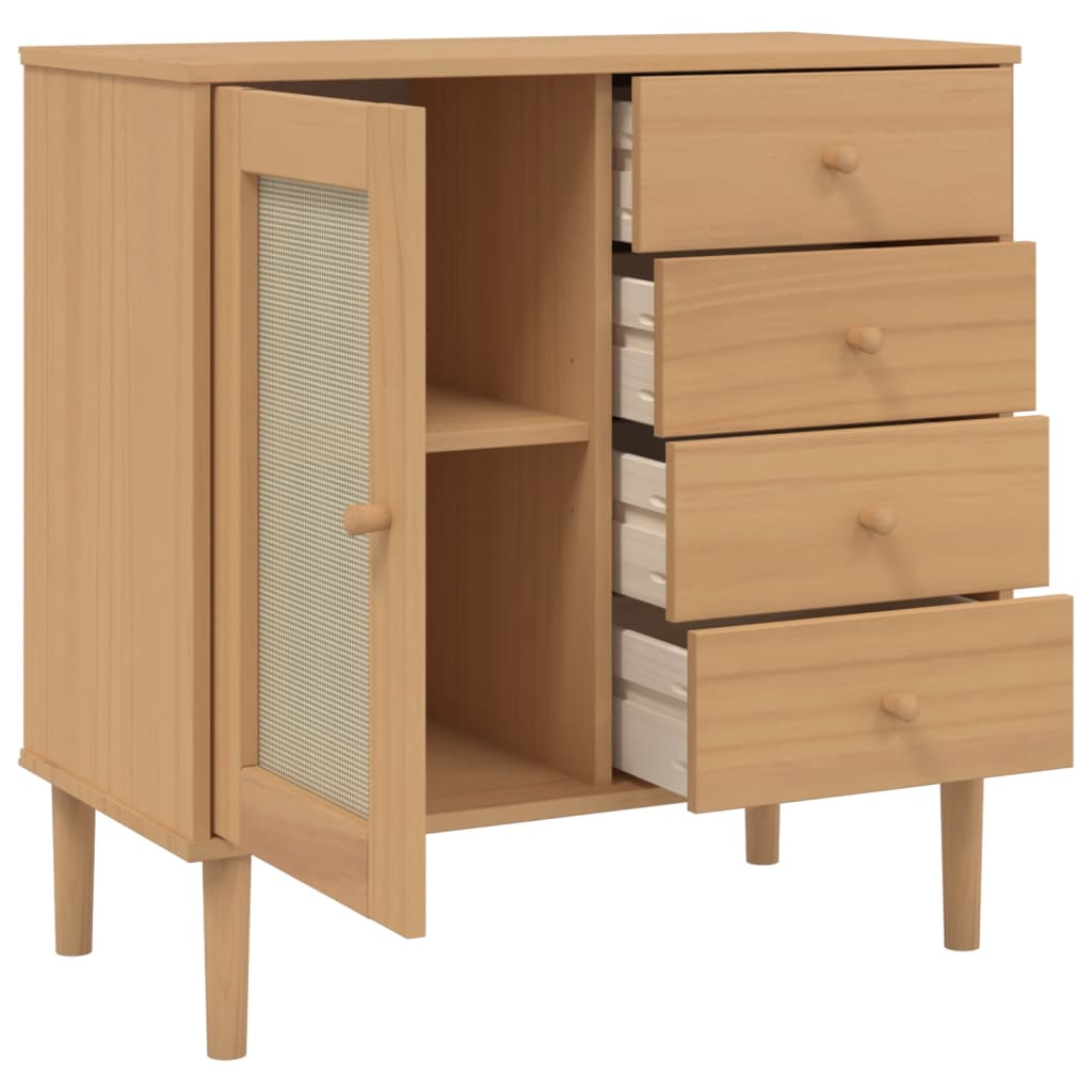 vidaXL Μπουφές SENJA Καφέ / Ρατάν 80 x 40 x 80 εκ. Μασίφ Ξύλο Πεύκου