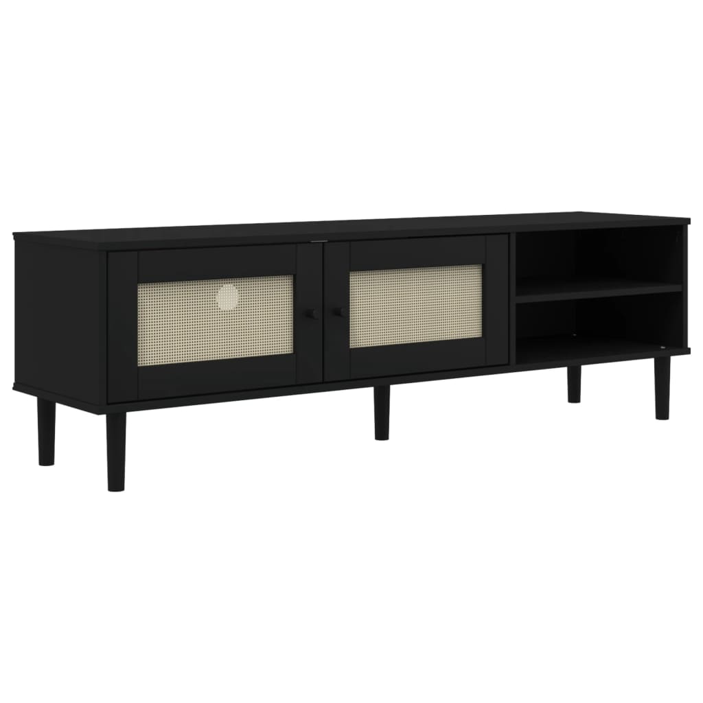 vidaXL Έπιπλο Τηλεόρασης SENJA Μαύρο / Ρατάν 158x40x49 εκ. Μασίφ Πεύκο