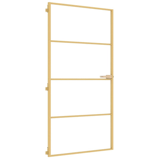 vidaXL Εσωτερική Πόρτα Χρυσή 102,5x201,5 εκ. Ψημένο Γυαλί & Αλουμίνιο