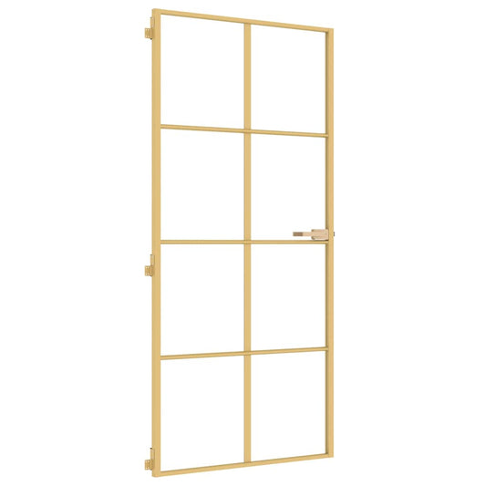 vidaXL Εσωτερική Πόρτα Χρυσή 93 x 201,5 εκ. Ψημένο Γυαλί & Αλουμίνιο