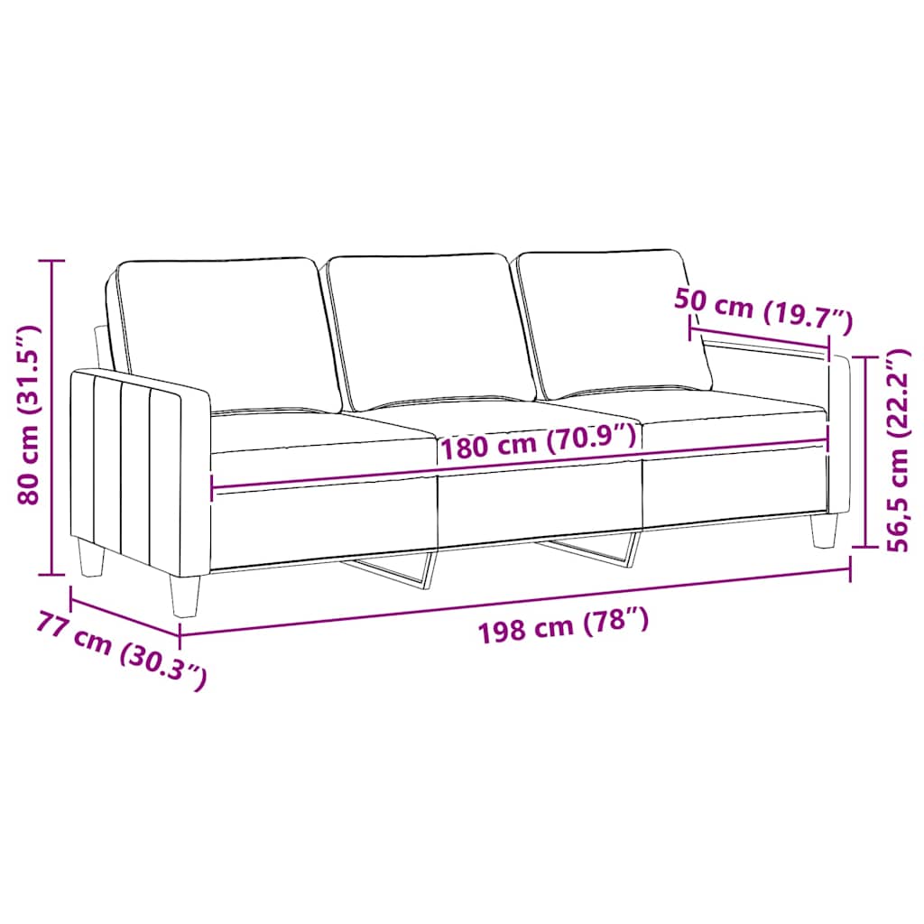 vidaXL Καναπές Τριθέσιος Taupe 180 εκ. Υφασμάτινος