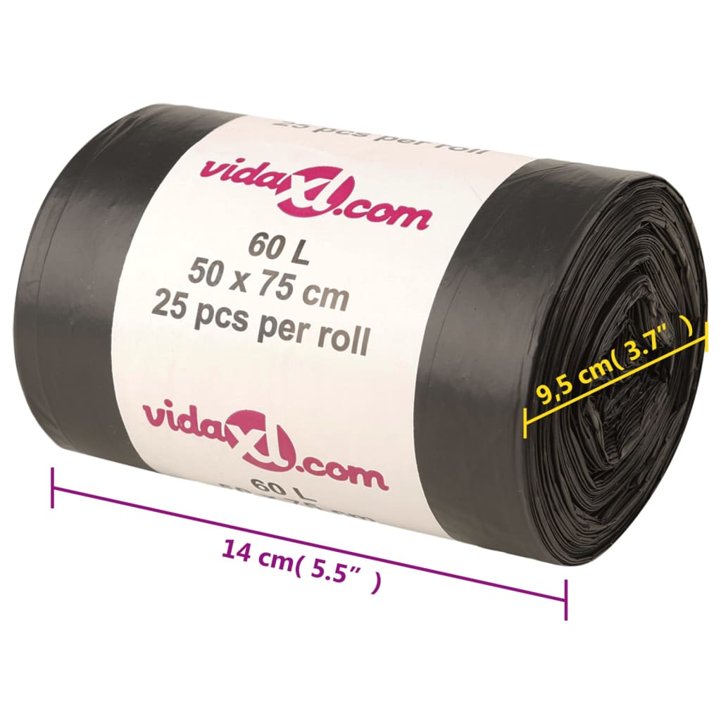 vidaXL Σακούλες Απορριμμάτων 250 Τεμ. Μαύρες 60 Λ.