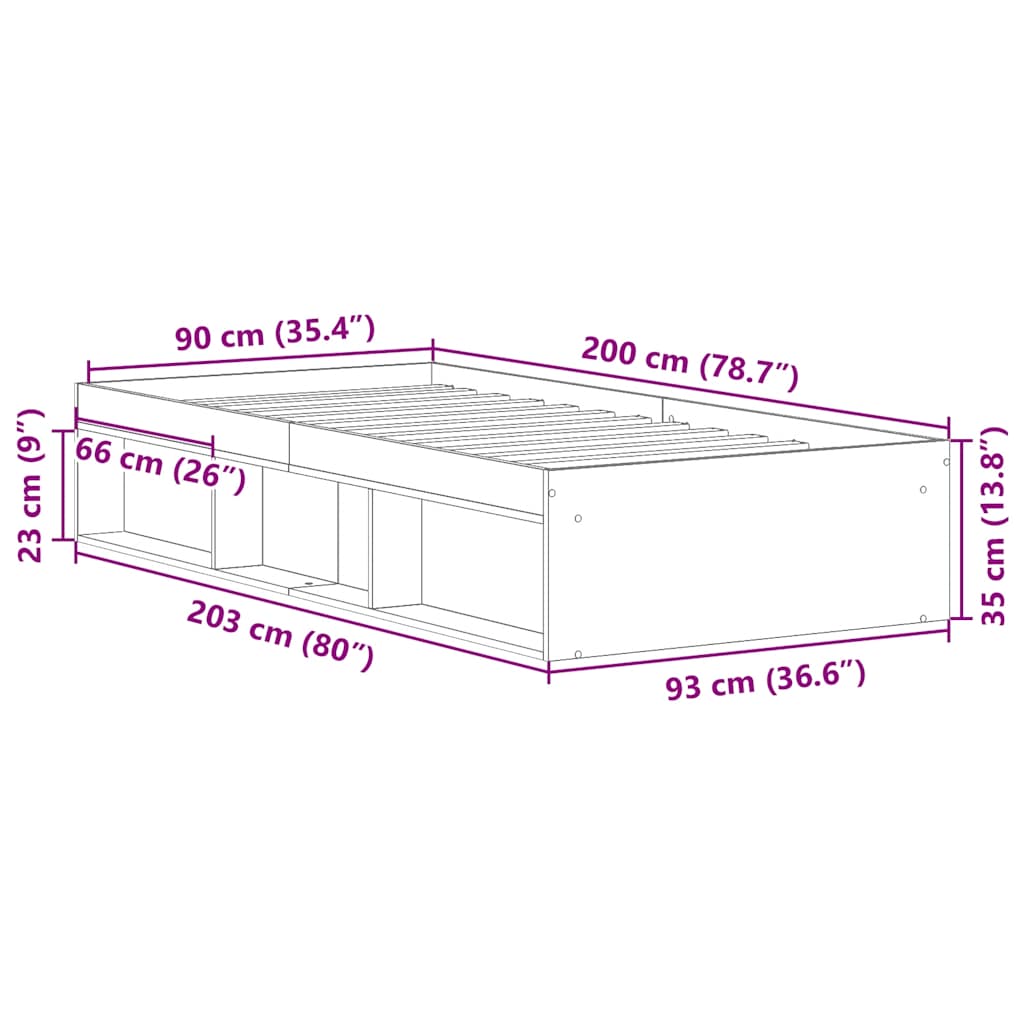 vidaXL Πλαίσιο Κρεβατιού Καπνιστή Δρυς 90x200 εκ.