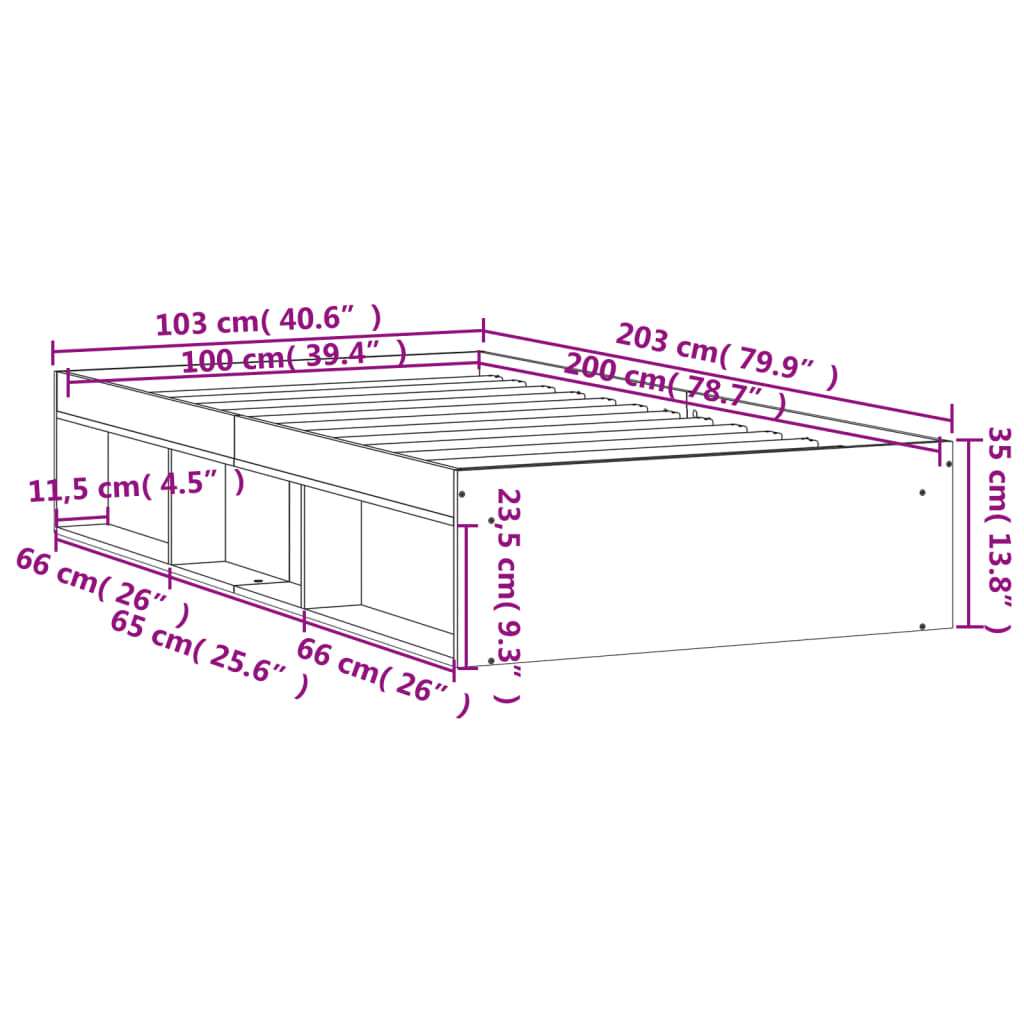 vidaXL Πλαίσιο Κρεβατιού Καπνιστή Δρυς 100x200 εκ.