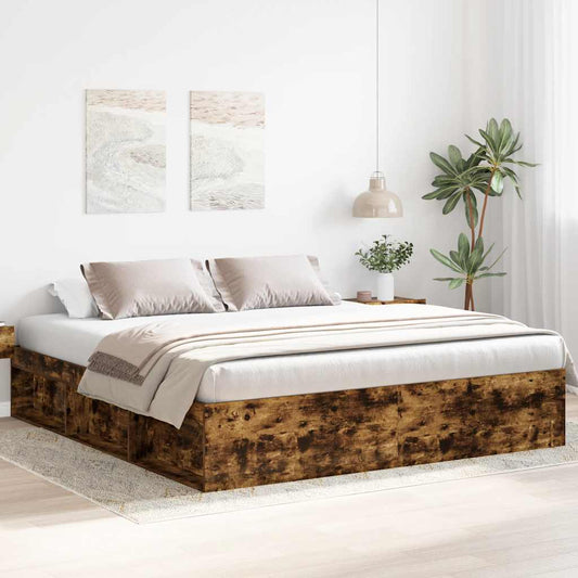 vidaXL Πλαίσιο Κρεβατιού Καπνιστή Δρυς 180 x 200 εκ. Super King