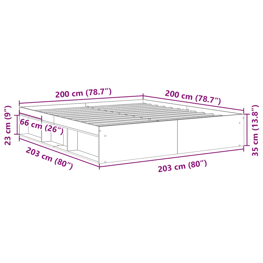 vidaXL Πλαίσιο Κρεβατιού Μαύρο 200 x 200 εκ.