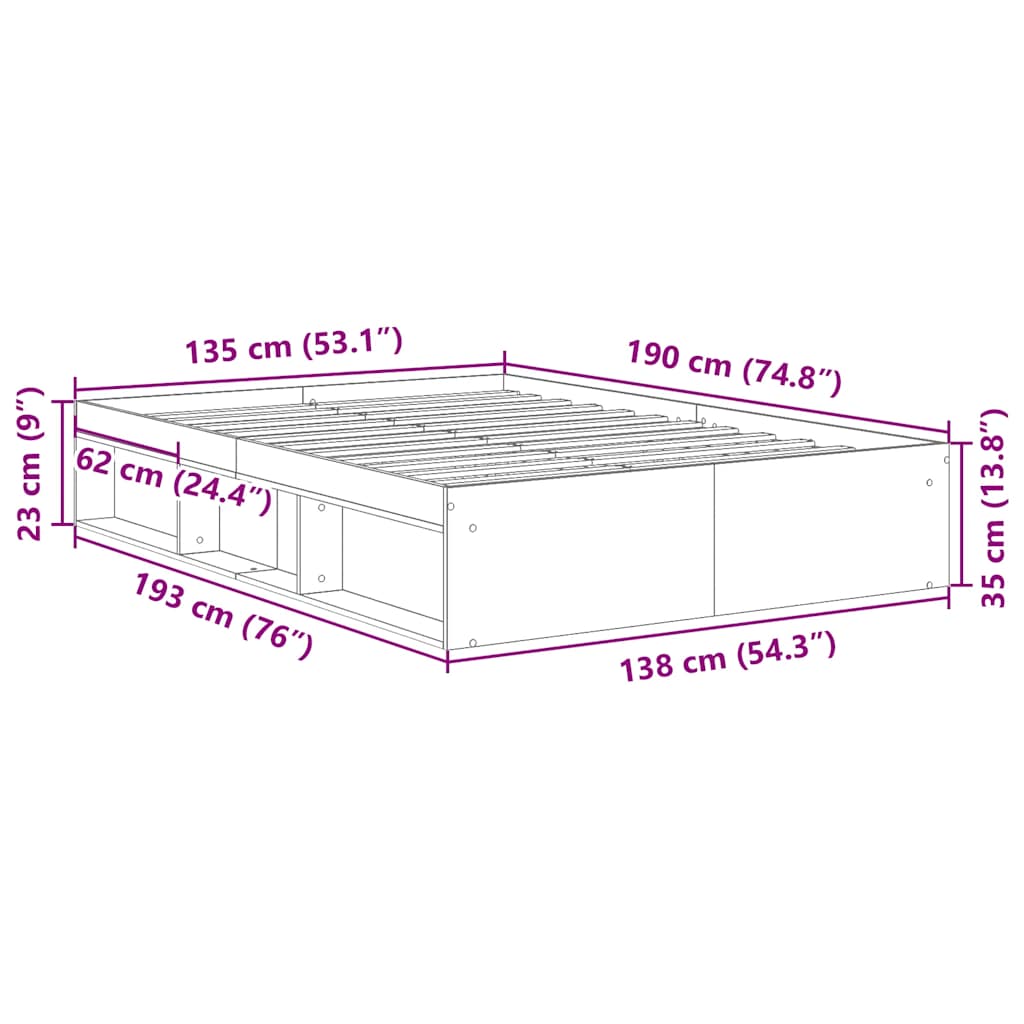 vidaXL Πλαίσιο Κρεβατιού Λευκό 135x190 εκ. Double