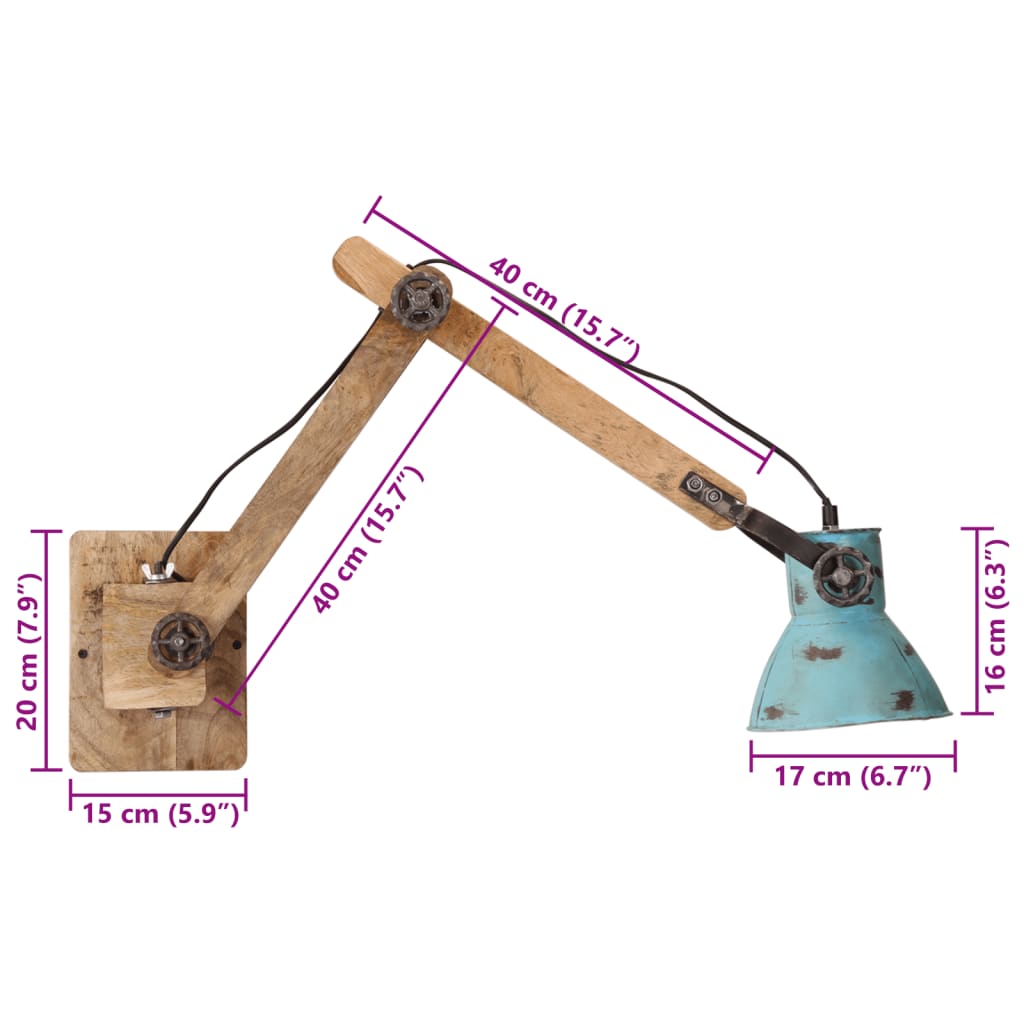 vidaXL Φωτιστικό Τοίχου 25 W Αντικέ Μπλε 96 x 15 x 20 εκ. Ε27