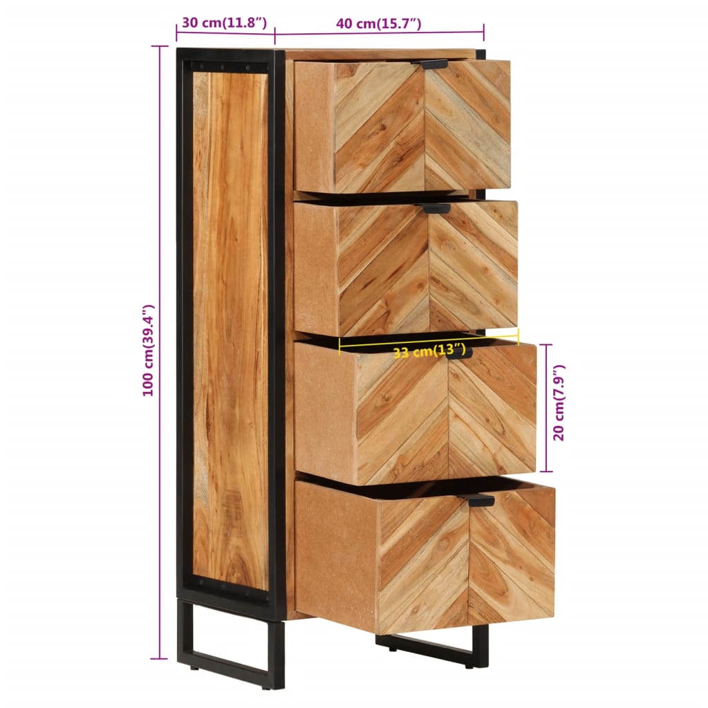 vidaXL Ντουλάπι Μπάνιου 40x30x100 εκ. από Μασίφ Ξύλο Ακακίας / Σίδερο