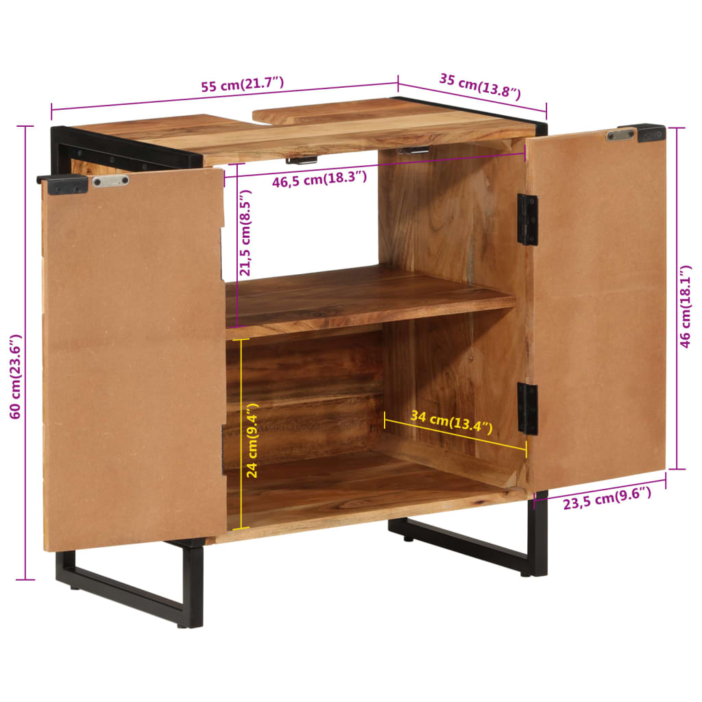 vidaXL Ντουλάπι Μπάνιου Επιτοίχιο 55x35x60 εκ. Μασίφ Ακακία/Σίδερο