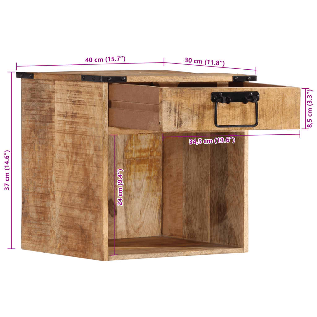 vidaXL Κομοδίνο 40 x 30 x 37 εκ. από Μασίφ Ξύλο Μάνγκο