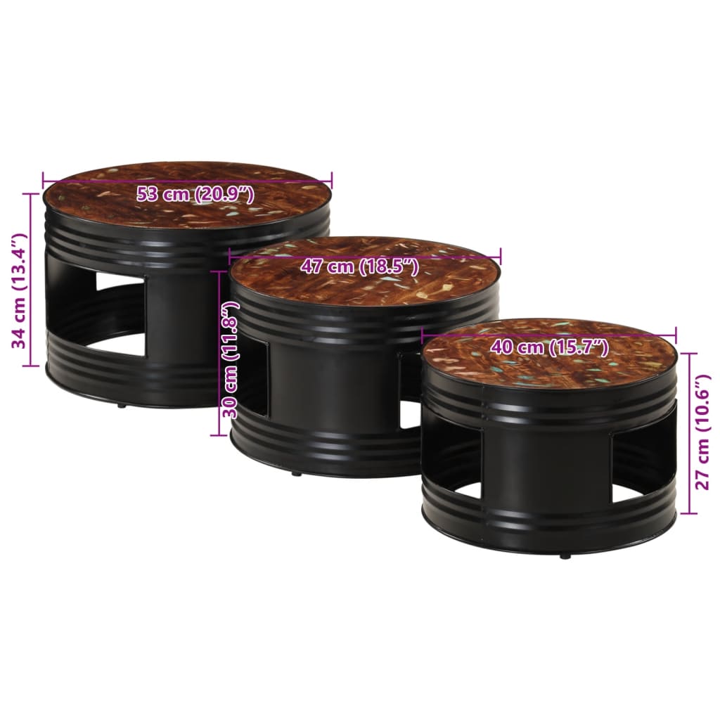 vidaXL Τραπέζια Μπαρ Σχήμα Ντραμς 3Τεμ. από Μασίφ Ανακυκλωμένο Ξύλο