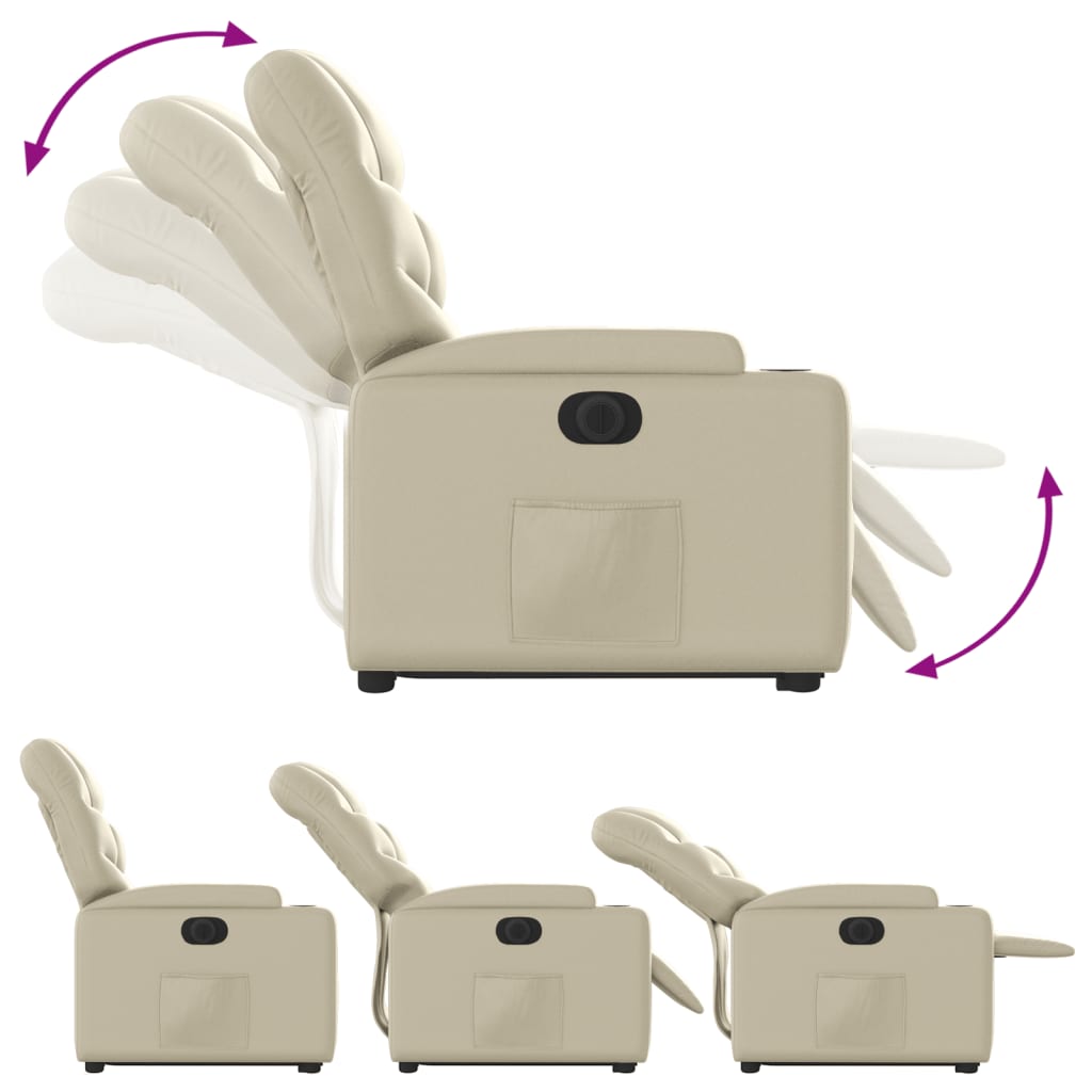 vidaXL Πολυθρόνα Ηλεκτρ. Ανακλινόμενη με Ανύψωση Κρεμ Συνθ.Δέρμα