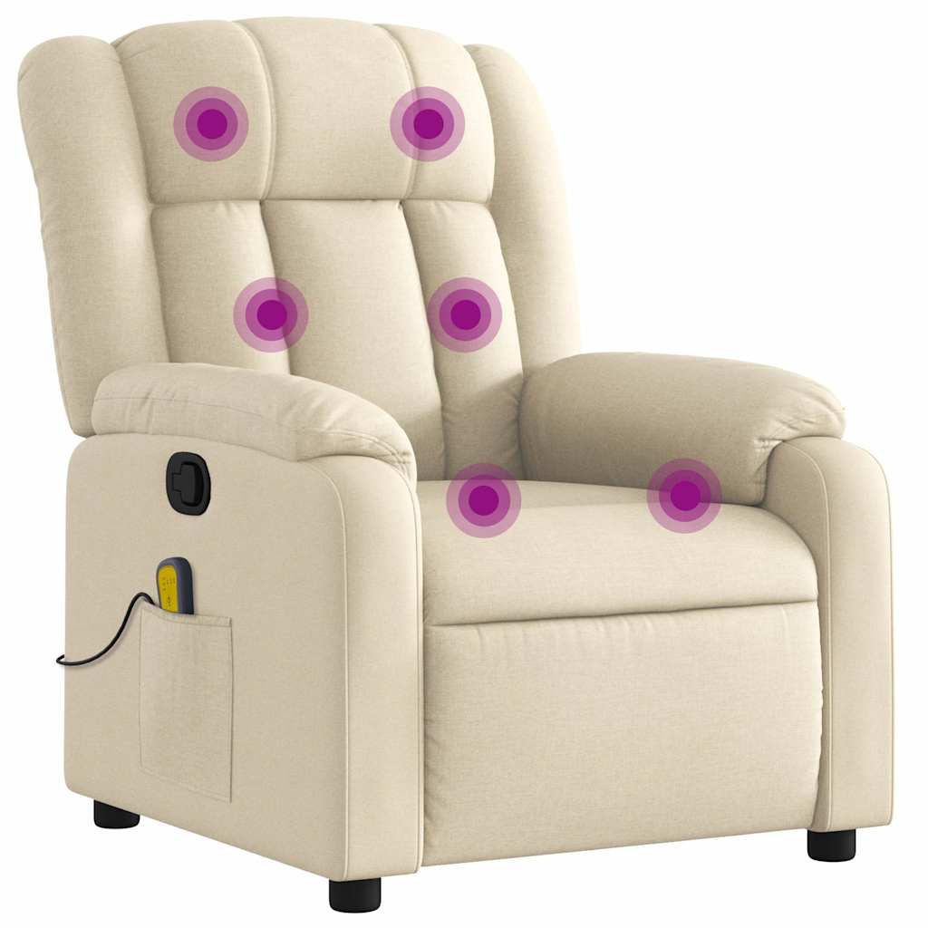 vidaXL Πολυθρόνα Μασάζ με Ανακλινόμενη Πόρτα από Ύφασμα σε Κρεμ Χρώμα